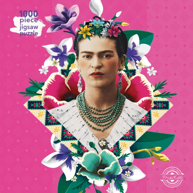 Book cover of: Adult Jigsaw Puzzle Frida Kahlo Pink. By: Flame Tree Studio