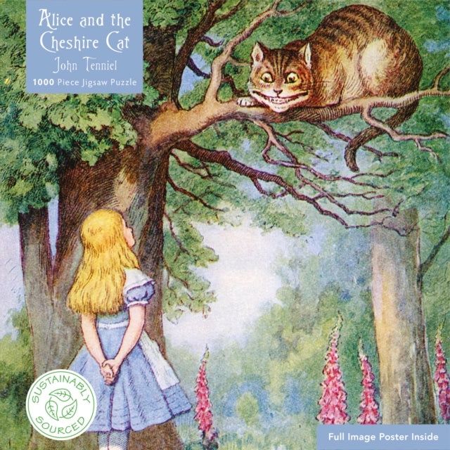 Book cover of: Adult Sustainable Jigsaw Puzzle Alice and the Cheshire Cat. By: Flame Tree Studio