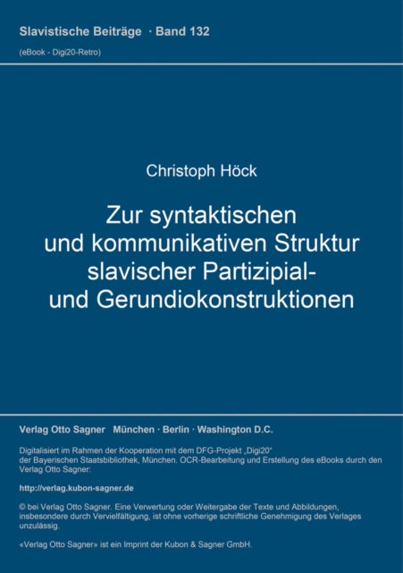 Book cover of: Zur syntaktischen und kommunikativen Struktur slavischer Partizipial- und Gerundiokonstruktionen