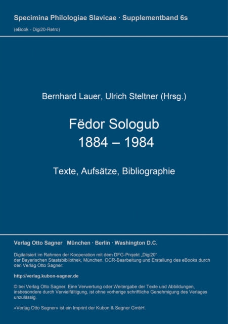 Book cover of: Fedor Sologub. 1884 - 1984