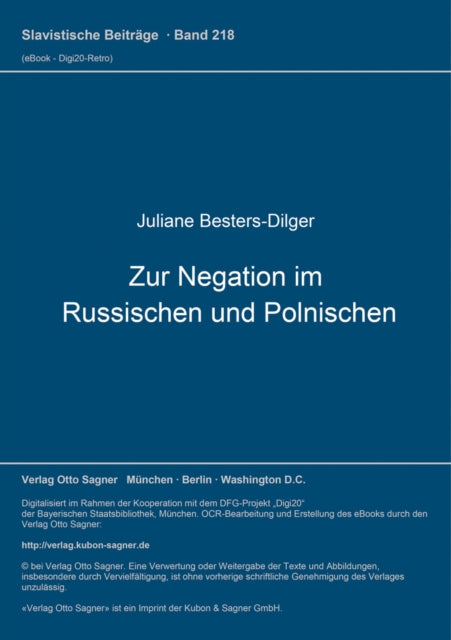 Book cover of: Zur Negation im Russischen und Polnischen