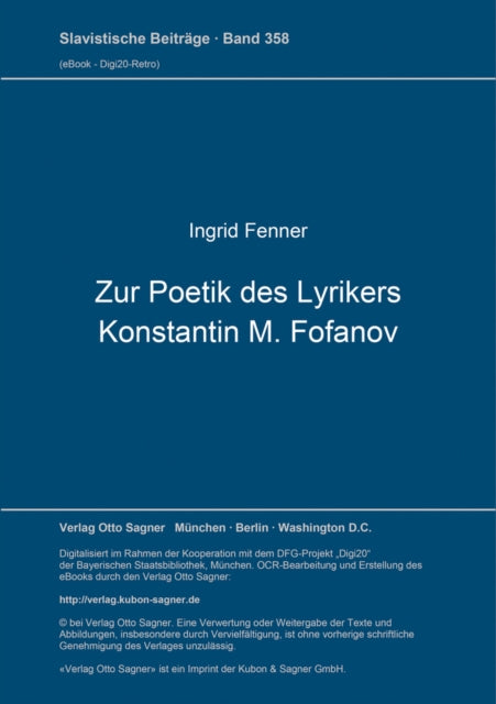 Book cover of: Zur Poetik des Lyrikers Konstantin M. Fofanov