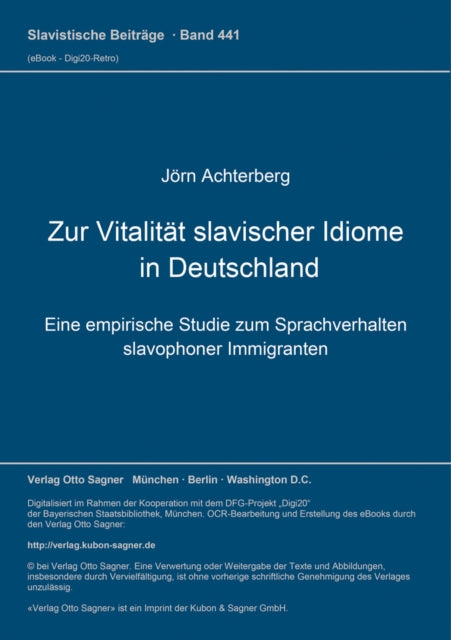Book cover of: Zur Vitalitaet slavischer Idiome in Deutschland. By: Jörn Achterberg