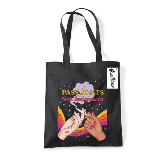 Book cover of: Letter Shoppe (Pass Joints Not Judgement) Black Tote Bag