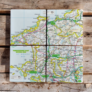 OS Map Ceramic Four Coaster Set - Pembrokeshire Coast National Park