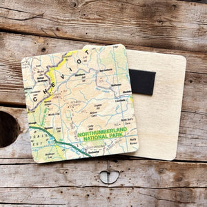 OS Map Wooden Square Magnet - Northumberland National Park
