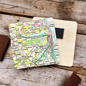 OS Map Wooden Square Magnet - The Broads
