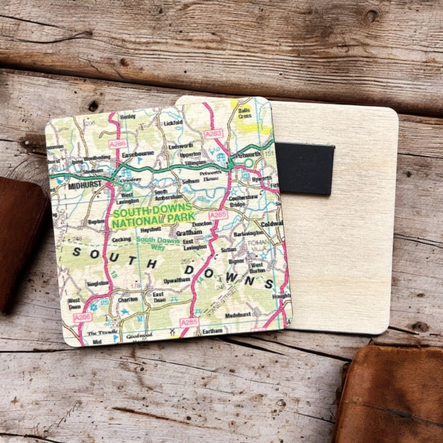 Book cover of: OS Map Wooden Square Magnet - South Downs National Park