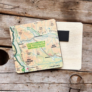 OS Map Wooden Square Magnet - Loch Lomond and The Trossachs National Park