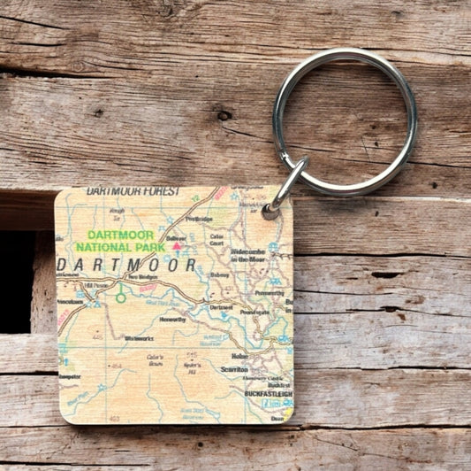 Book cover of: OS Map Wooden Square Key-ring - Dartmoor National Park
