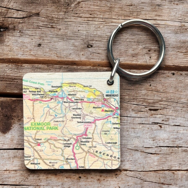 Book cover of: OS Map Wooden Square Key-ring - Exmoor National Park