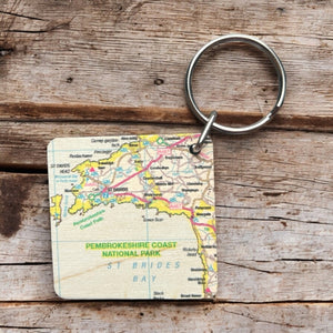 OS Map Wooden Square Key-ring - Pembrokeshire Coast National Park