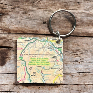 OS Map Wooden Square Key-ring - Brecon Beacons National Park