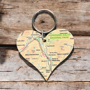 OS Map Wooden Heart Key-ring - Yorkshire Dales National Park