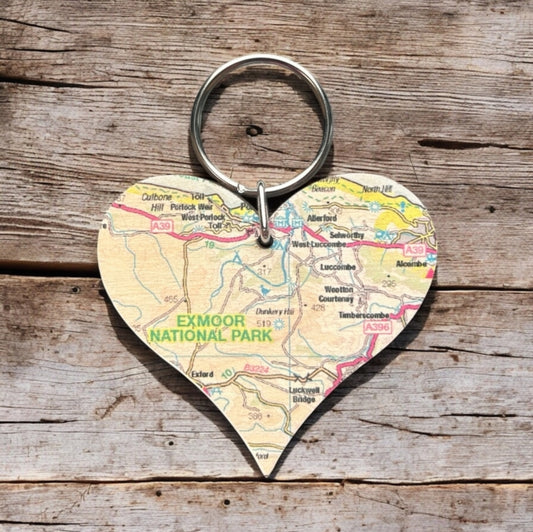 Book cover of: OS Map Wooden Heart Key-ring - Exmoor National Park