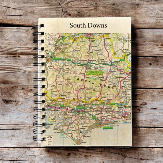 Book cover of: OS Map Wooden Lined Notebook - South Downs National Park