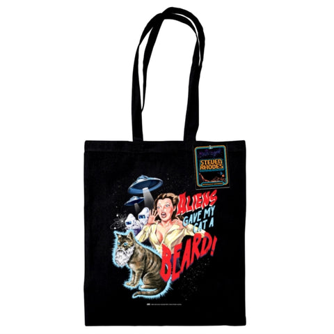 Steven Rhodes (Aliens Gave My Cat A Beard) Black Tote Bag