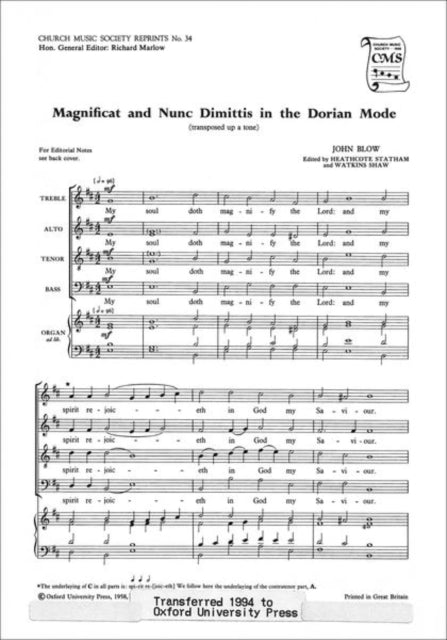 Book cover of: Magnificat and Nunc Dimittis in the Dorian Mode. By: John Blow