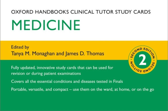Book cover of: Oxford Handbooks Clinical Tutor Study Cards: Medicine. By: Tanya M. Monaghan