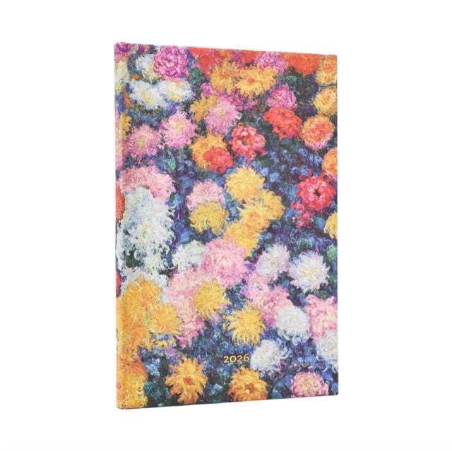 Book cover of: 2026 Monet's Chrysanthemums Maxi 12-month Horizontal Hardcover Flexi Dayplanner 2026 (Elastic Band Closure). By: Paperblanks