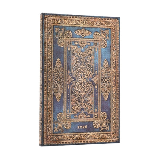 Book cover of: 2026 Blue Luxe (Luxe Design) Maxi 12-month Vertical Hardcover Flexi Dayplanner 2026 (Elastic Band Closure). By: Paperblanks