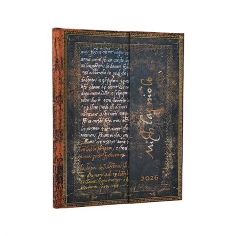 2026 Michelangelo, Handwriting (Embellished Manuscripts Collection) Ultra 12-month Vertical Hardcover Flexi Dayplanner 2026 (Wrap Closure)