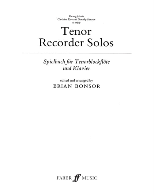 Book cover of: Tenor Recorder Solos. By: Brian Bonsor