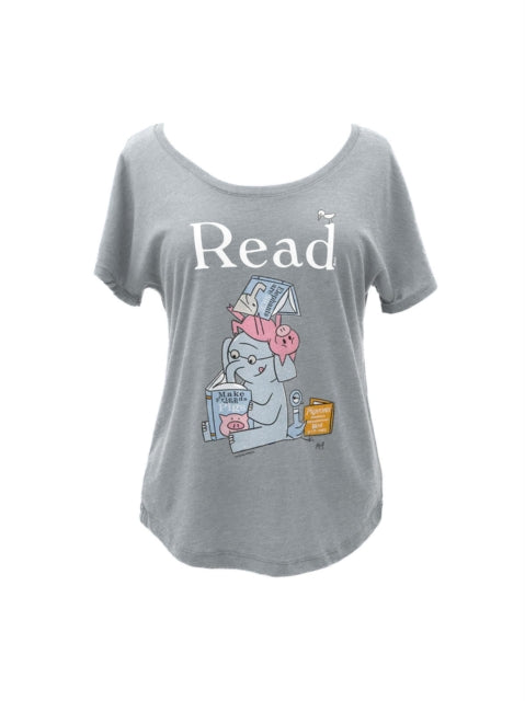 Book cover of: Elephant & Piggie Read Women's Relaxed Fit T-shirt Medium