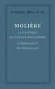 Book cover of: La critique de l'ecole des femmes. By: Molière