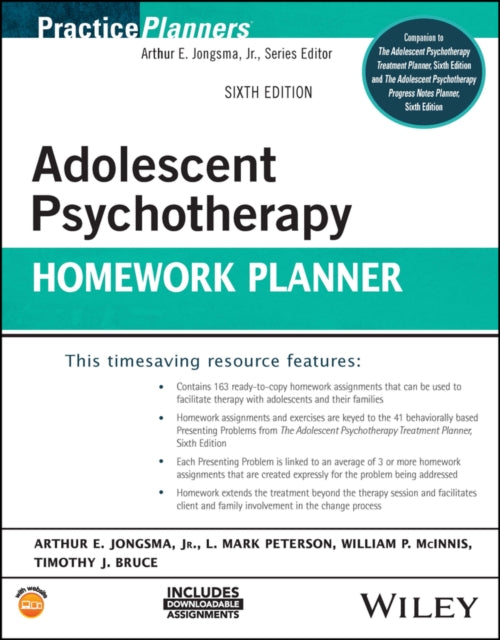 Book cover of: Adolescent Psychotherapy Homework Planner. By: L. Mark Peterson