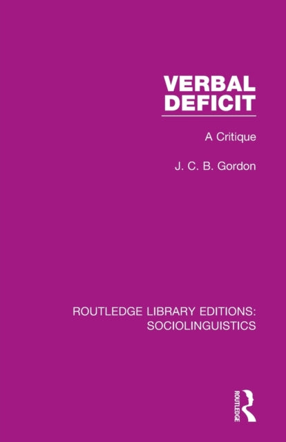 Book cover of: Verbal Deficit. By: J.C.B. Gordon