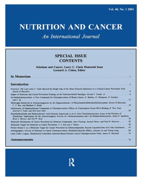 Book cover of: Selenium and Cancer. By: Leonard A. Cohen