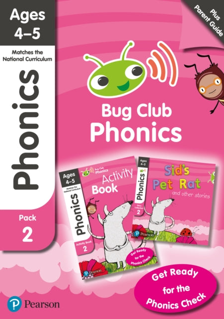 Book cover of: Bug Club Phonics Learn at Home Pack 2, Phonics Sets 4-6 for ages 4-5 (Six stories + Parent Guide + Activity Book). By: Rhona Johnston
