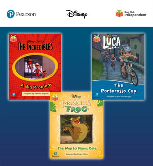 Pearson Bug Club Disney Year 1 Pack D, including decodable phonics readers for phase 5; The Incredibles: A Big Problem, Luca: The Portorosso Cup, The Princess and the Frog: The Way to Mama Odie