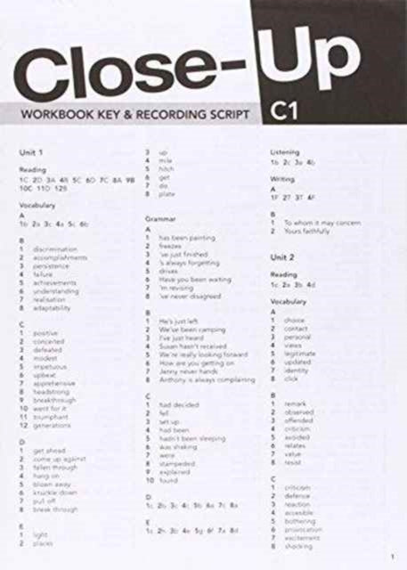 Close-Up C1: Workbook Answer Key