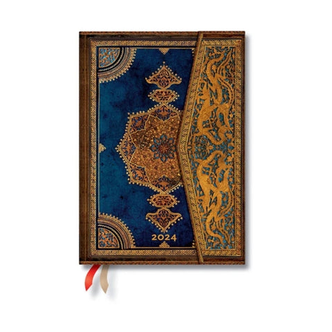 Safavid Indigo (Safavid Binding Art) Midi Vertical 12-month Dayplanner 2024 (Wrap Closure)