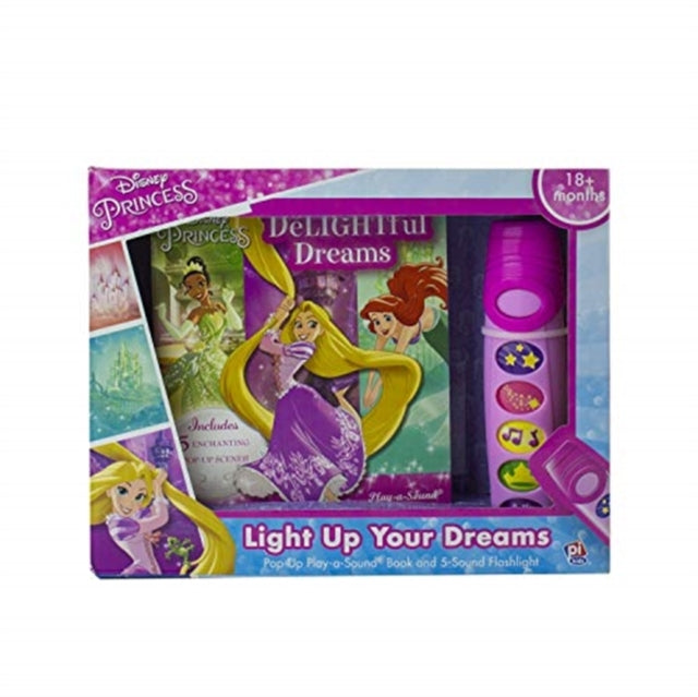 Book cover of: Disney Princess: Light Up Your Dreams Pop-Up Play-a-Sound Book and 5-Sound Flashlight Set. By: Publications International Ltd. Staff