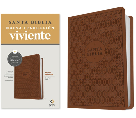 Book cover of: Biblia Valor Premium Ntv Con Filament (Sentipiel, Cafe). By: Tyndale