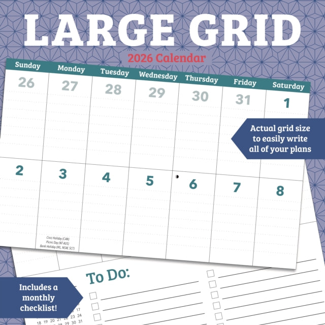 Book cover of: Large Grid Square Wall Sunday Start Cale