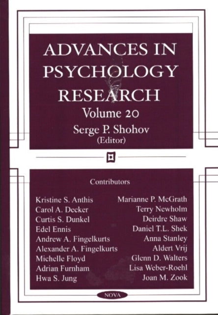 Book cover of: Advances in Psychology Research. By: Serge P. Shohov