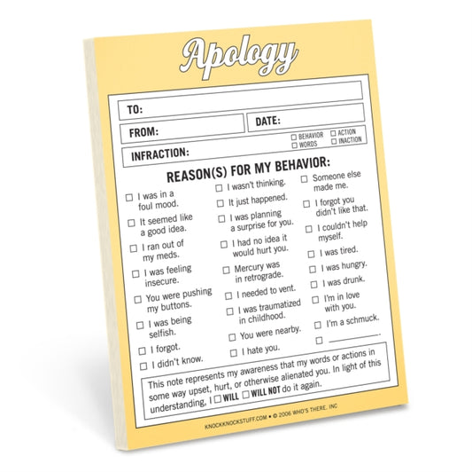 Knock Knock Apology Nifty Note 9781601061454 Knock Knock