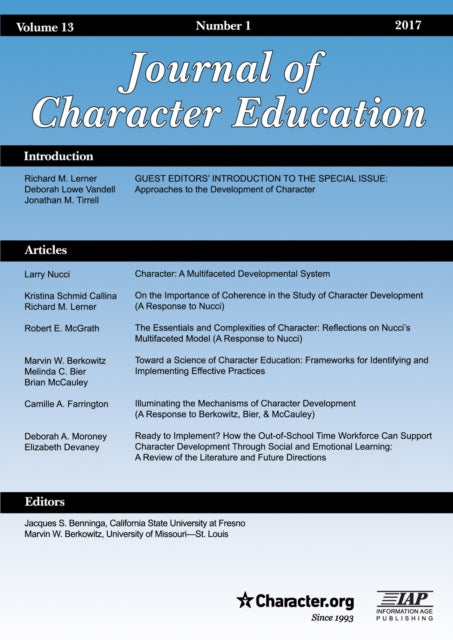 Book cover of: Journal of Character Education Vol 13 Issue 1. By: Jacques S. Benninga