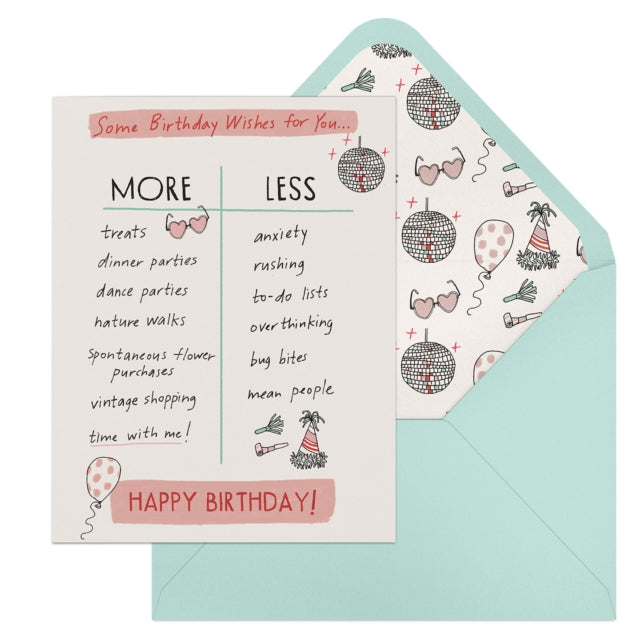 Book cover of: 6-Pack Em & Friends Julia Rothman Birthday More/Less Greeting Cards