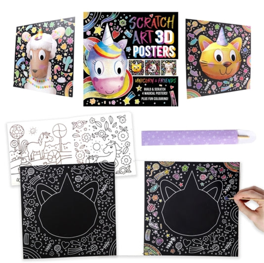 Book cover of: Scratch Art 3D Posters: Unicorn & Friends