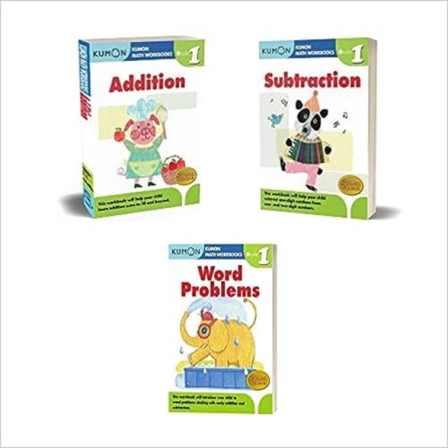 Book cover of: Kumon Grade 1 Set (3 workbooks) Addition, Subtraction, Word Problems. By: Kumon Publishing North America