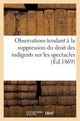 Book cover of: Observations Tendant A La Suppression Du Droit Des Indigents Sur Les Spectacles (1867)