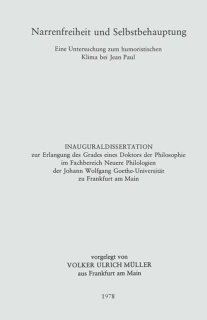 Book cover of: Narrenfreiheit und Selbstbehauptung. By: Volker Ulrich Müller