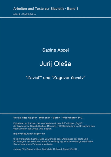 Book cover of: Jurij Olesa: "Zavist'" und "Zagovor cuvstv". By: Sabine Appel