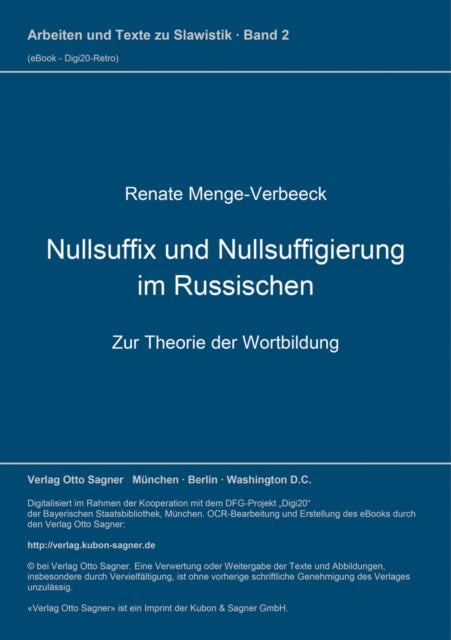 Book cover of: Nullsuffix und Nullsuffigierung im Russischen. By: Renate Menge-Verbeeck