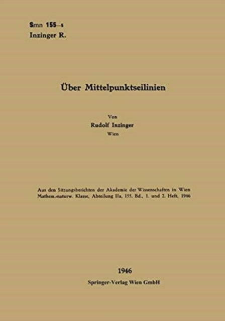 Book cover of: Uber Mittelpunktseilinien. By: Rudolf Inzinger